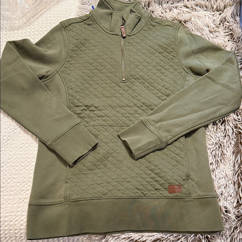 L.L. Bean Olive Green Quilted Half-Zip Sweater
